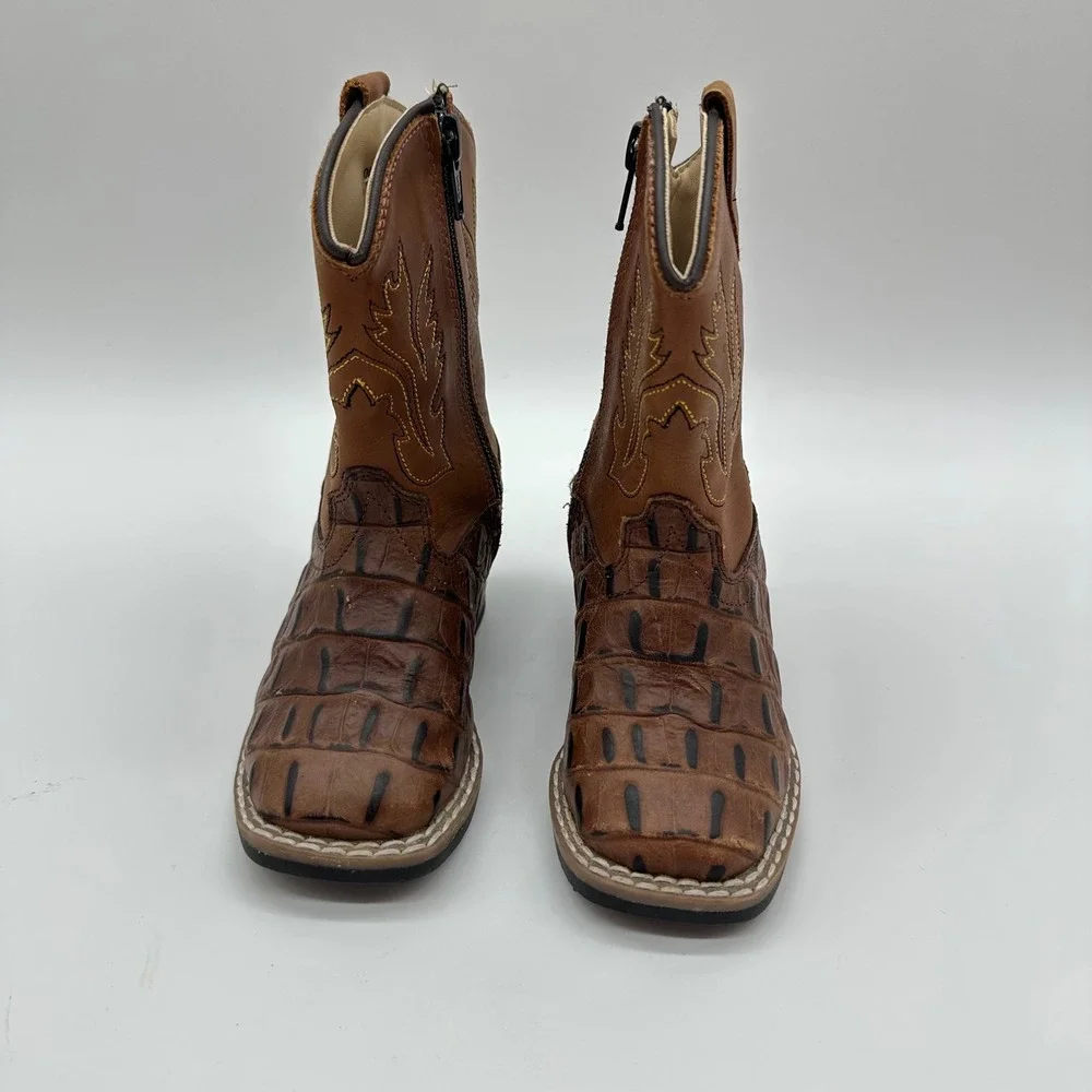 Old west toddler boys 6.0-D side zip exotic print brown square toe